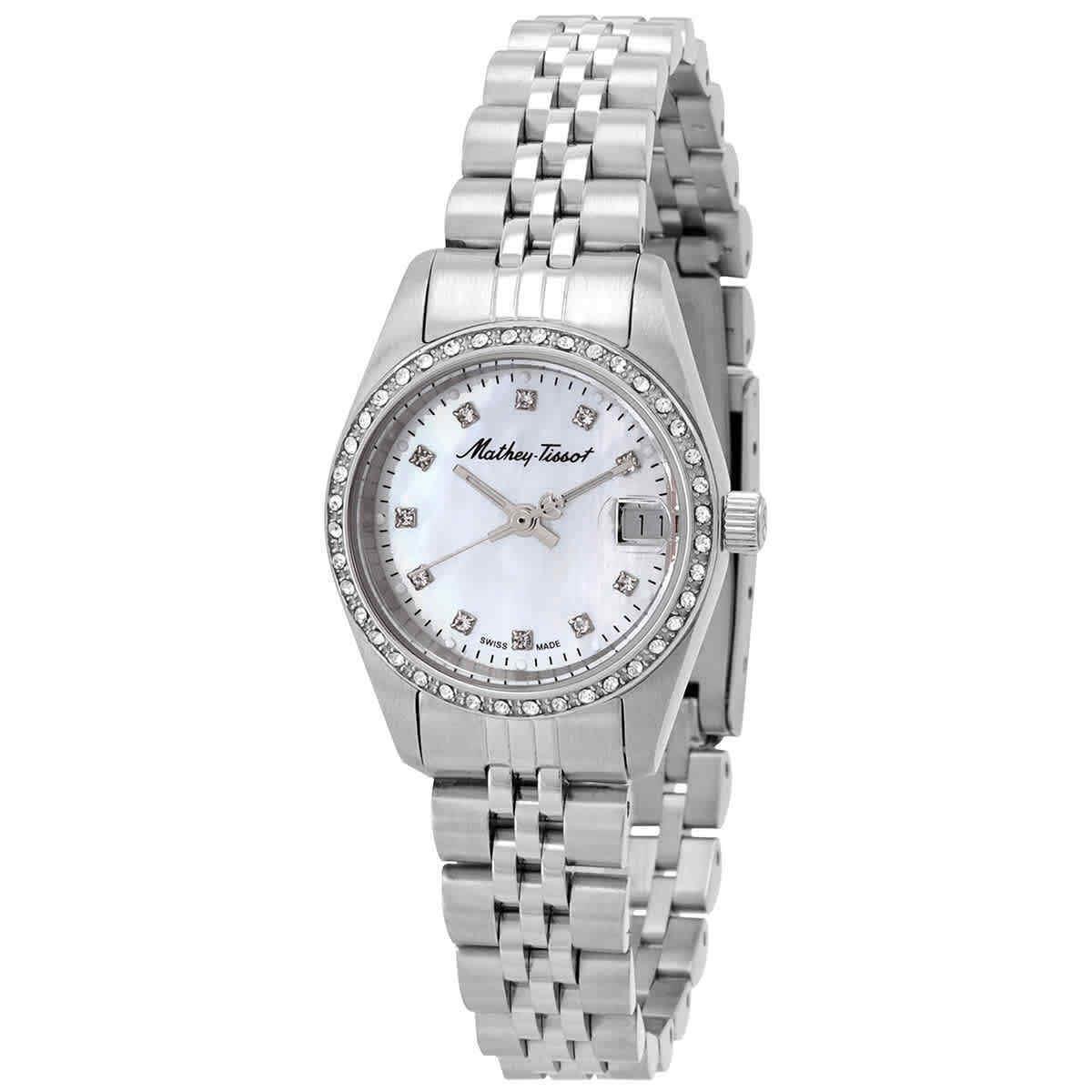 Mathey-tissot Mathy IV Quartz Mop Dial Ladies Watch D709AQI - Dial: Mother of Pearl, Band: Silver-tone, Bezel: Silver-tone