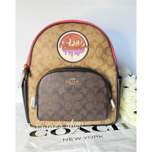 Coach Court Backpack In Blocked Signature Canvas with Souvenir Patches C6920