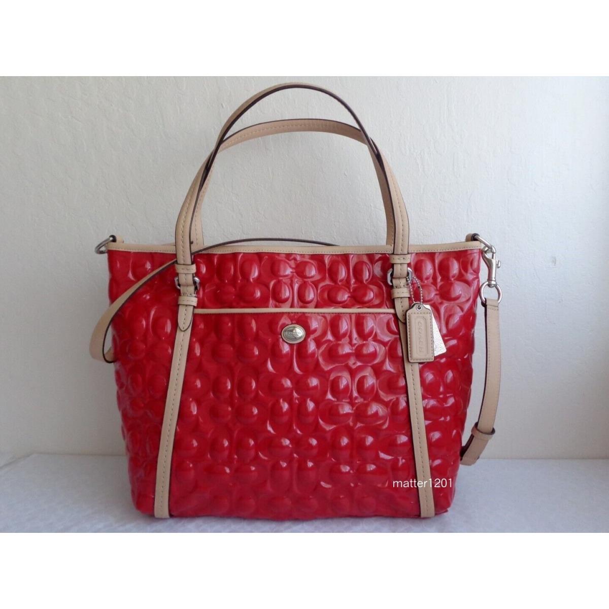 Coach F26922 Peyton Signature Embossed Patent Leather Pocket Tote Red