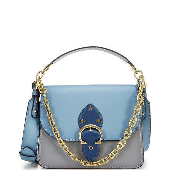 Coach C2595 Azure Blue Colorblock Leather Shoulder Bag Grey Gray