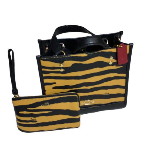 Coach Dempsey Tote 22 with Tiger Print Corner Zip Wristlet Honey/black Multi