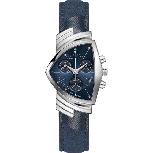 Hamilton Ventura Chronograph Blue Suede Shoes Steel Case Quartz H24432941 - Dial: Blue, Band: Blue, Bezel: Silver