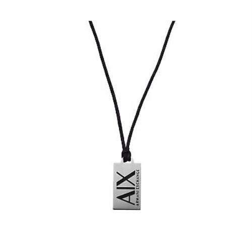 AX Armani Exchange Men`s Stainless Steel Dog Tag Necklace Silver 55cm