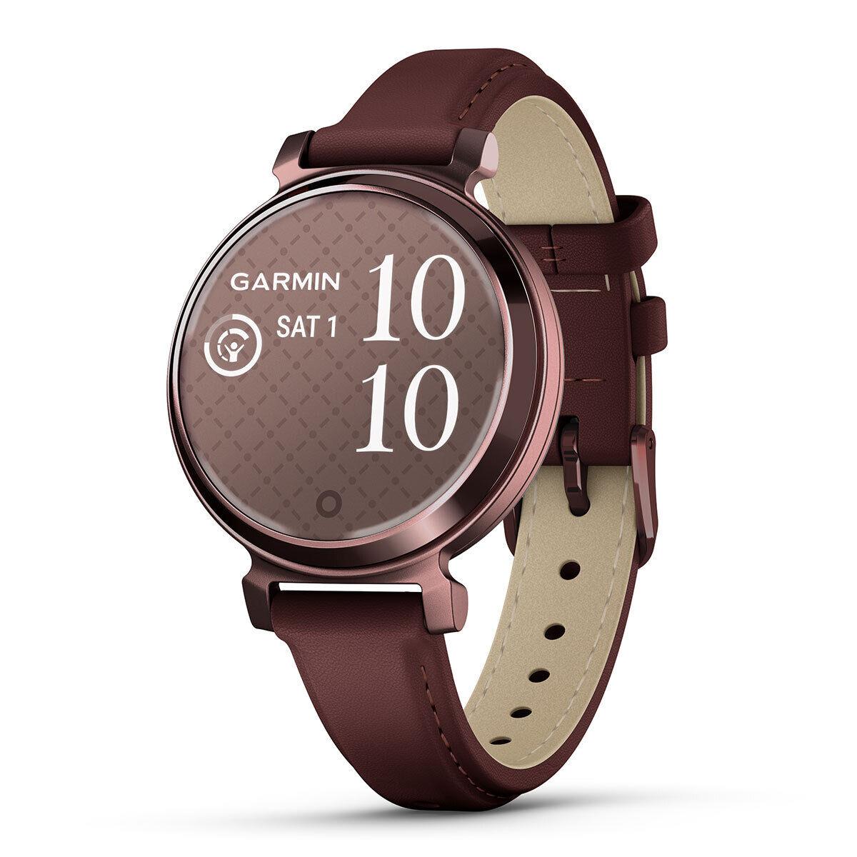 Garmin Lily 2 Stylish Fitness Smartwatch For Women with or Without Garmin Pay Classic - Dark Bronze/Mulberry Leather | With Garm