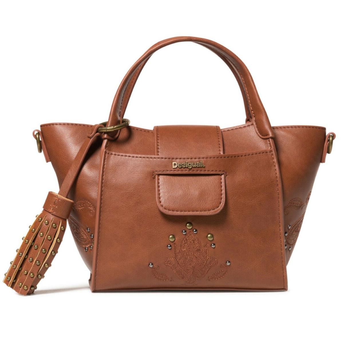 Desigual Brown Studded Small Crossbody Handbag with Adjustable Strap