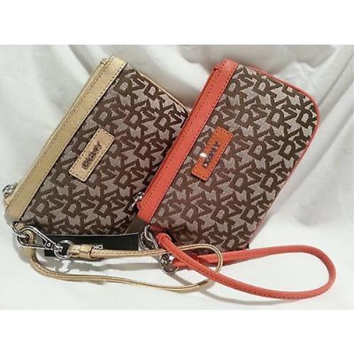 Dkny Donna Karan Monogram/orange or Gold Wristlet Clutch-nwt-srp