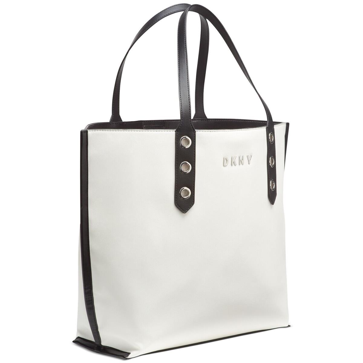 Dkny Duane North South Leather Tote - White/black/silver R94ARF51