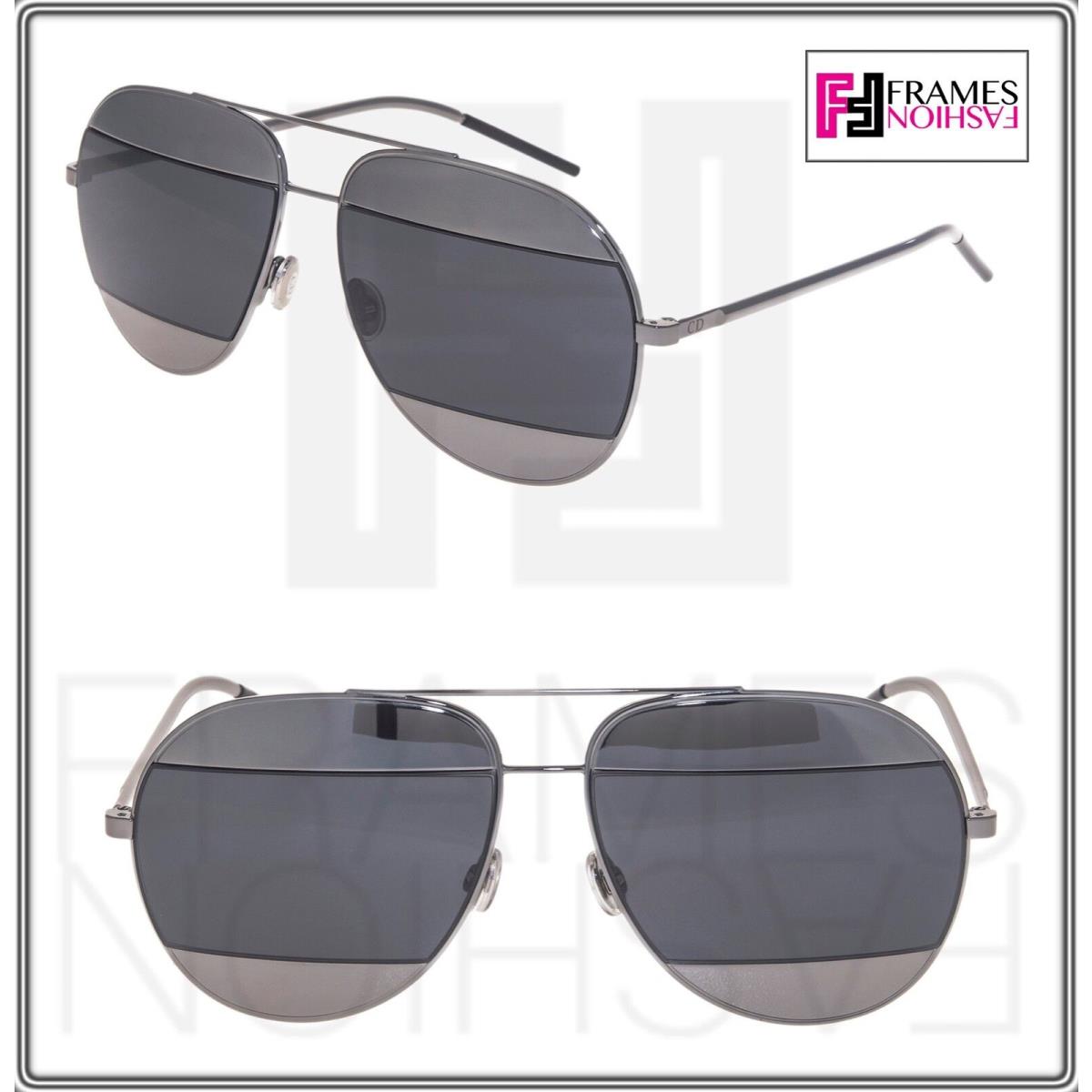 Christian Dior Split 1 Ruthenium Black Metal Aviator Sunglasses Diorsplit Unisex - KJ1IR, Frame: Silver, Lens: Gray