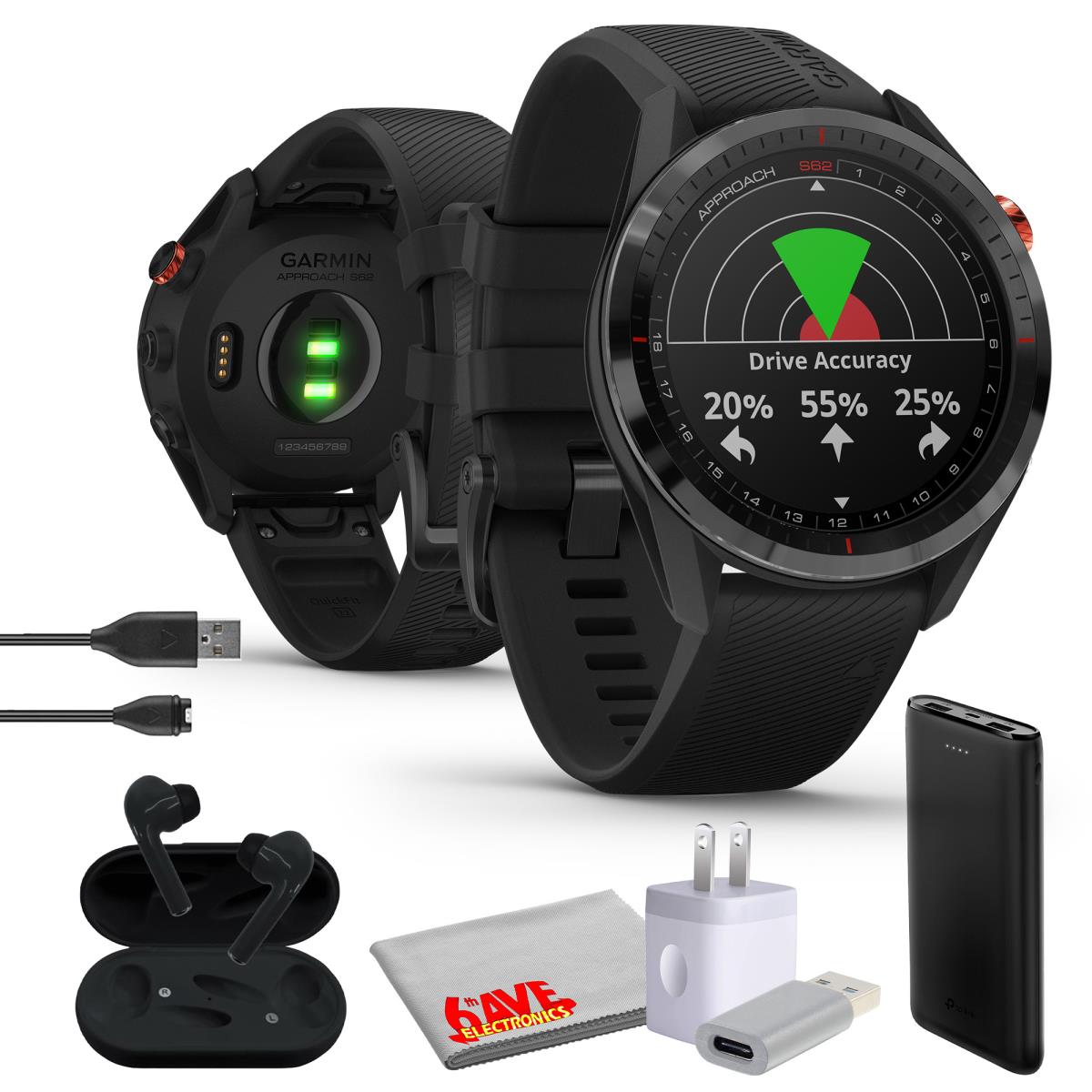 Garmin Approach S62 Premium Gps Golf Watch - Black Built-in Virtual Caddie