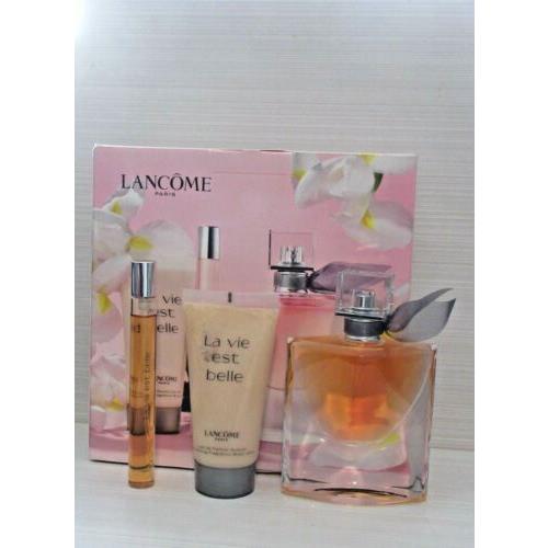 Lancome LA Vie Est Belle 3 Piece Set Eau DE Parfum Body Lotion Purse Spray Boxed