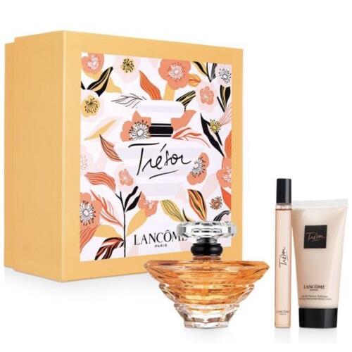 Lancome Tresor 3pc Set Women Parfum Spray 3.4 OZ Travel Spray Body Lotion 1.6