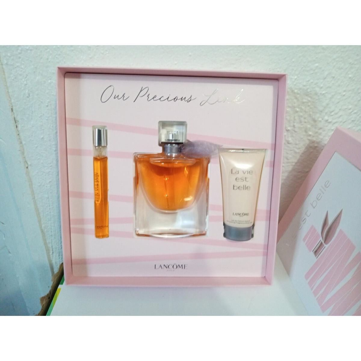 Lancome LA Vie Est Belle 3PC Set 2.5 OZ Edp SPRAY+1.6 O B/lotion+ 0.34 OZ Mini