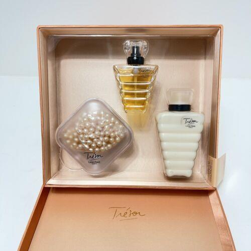 Lancome Lanc me 1 oz Edp 3.4 oz Body Lotion 1.4 oz Bath Oil Beads Gift Set