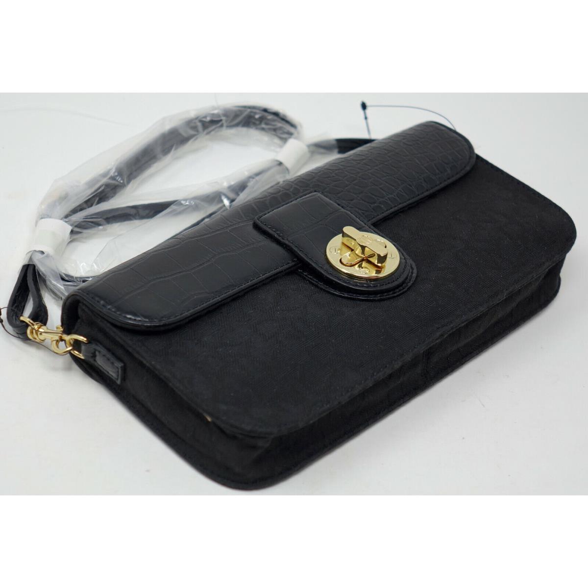 Dkny Black Croc Embossed Logo Convertible Crossbody Clutch Handbag Purse