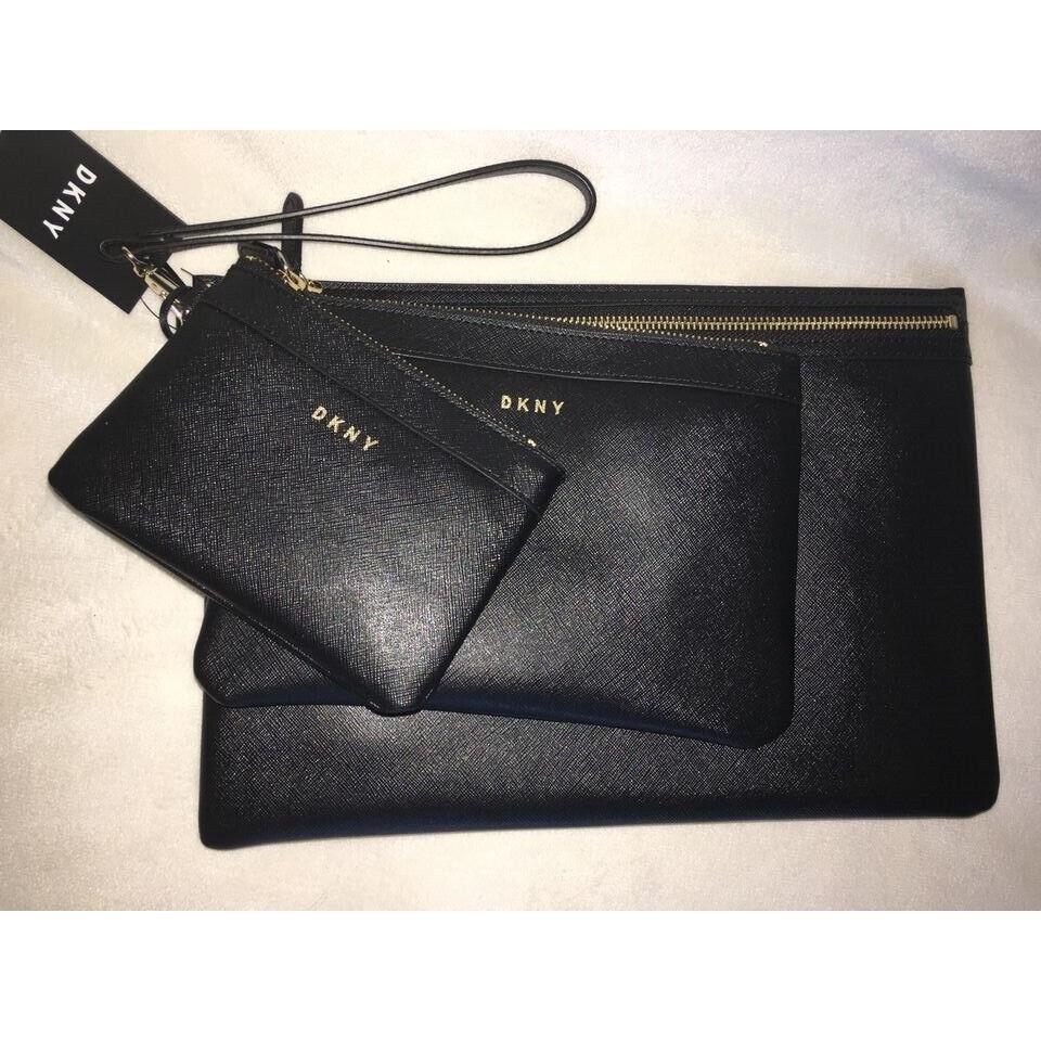 Dkny Vela Triple R9321F12 3pc Zip Pouch Black Wallet Wristlet Set