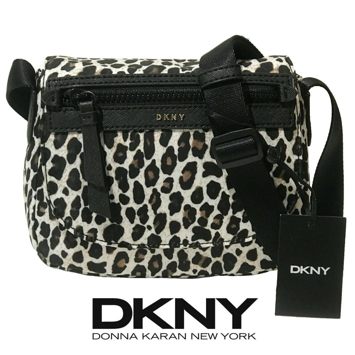 Dkny Carla Flap Crossbody Nylon Leopard Print w/ Black Trim/ Nylon Webbing