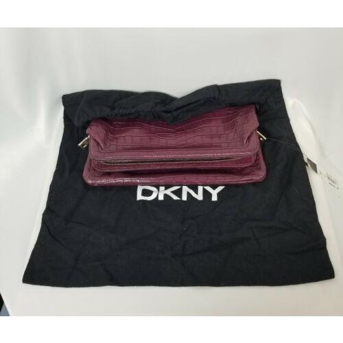 Dkny Purple Croc Embossed Fold Over Clutch Purse with Dustbag