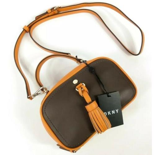 Dkny Leonti Top Handle Crossbody Purse Handbag Orange Brown Gold Tassle