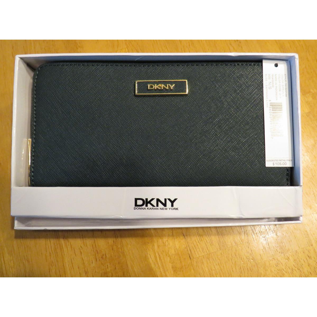 Dkny Spruce Green Saffiano Leather Wallet