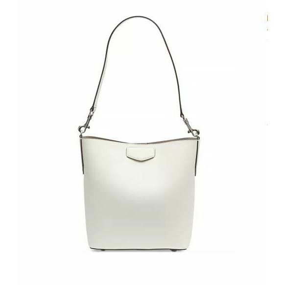 Dkny Women White Sullivan Leather Bucket Handbag Medium Size Snap Closure