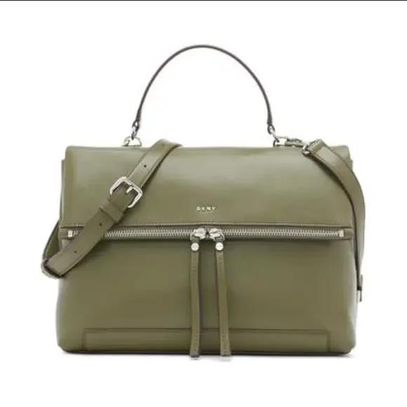 Dkny Jaye Top Handle Leather Messenger in Color Green