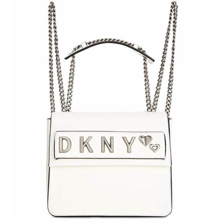 Dkny Women White Smoke Leather Snap Closure Small Convertible Backpack