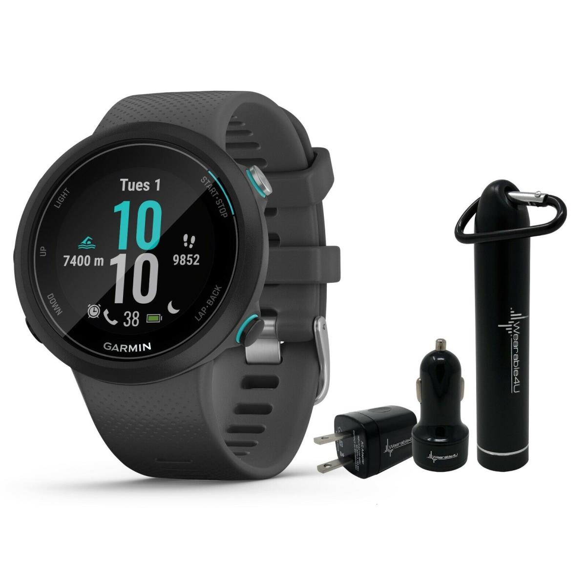Garmin Swim 2 Gps Swimming Smartwatch Slate with Wearable4U Power Pack Bundle