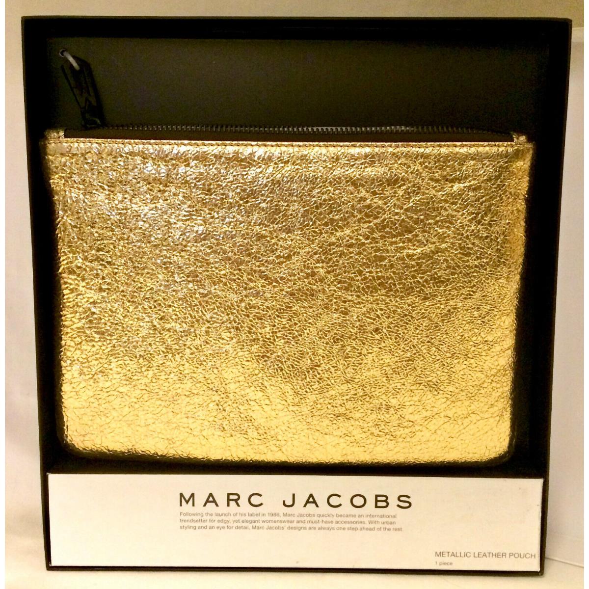 Neiman Marcus Leather Marc Jacobs Designer Metallic Gold Clutch Purse Pouch