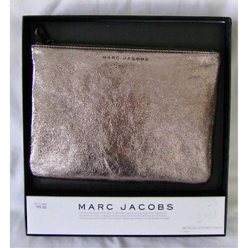 Neiman Marcus Leather Marc Jacobs Designer Metallic Bronze Pouch Clutch Purse