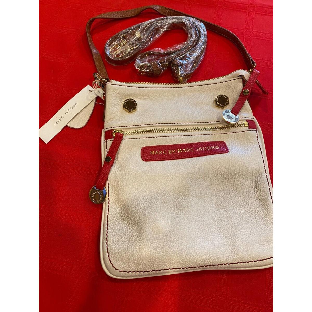 Marc by Marc Jacobs Crossbody White Red Leather Purse 2 Straps W/wristlet-new