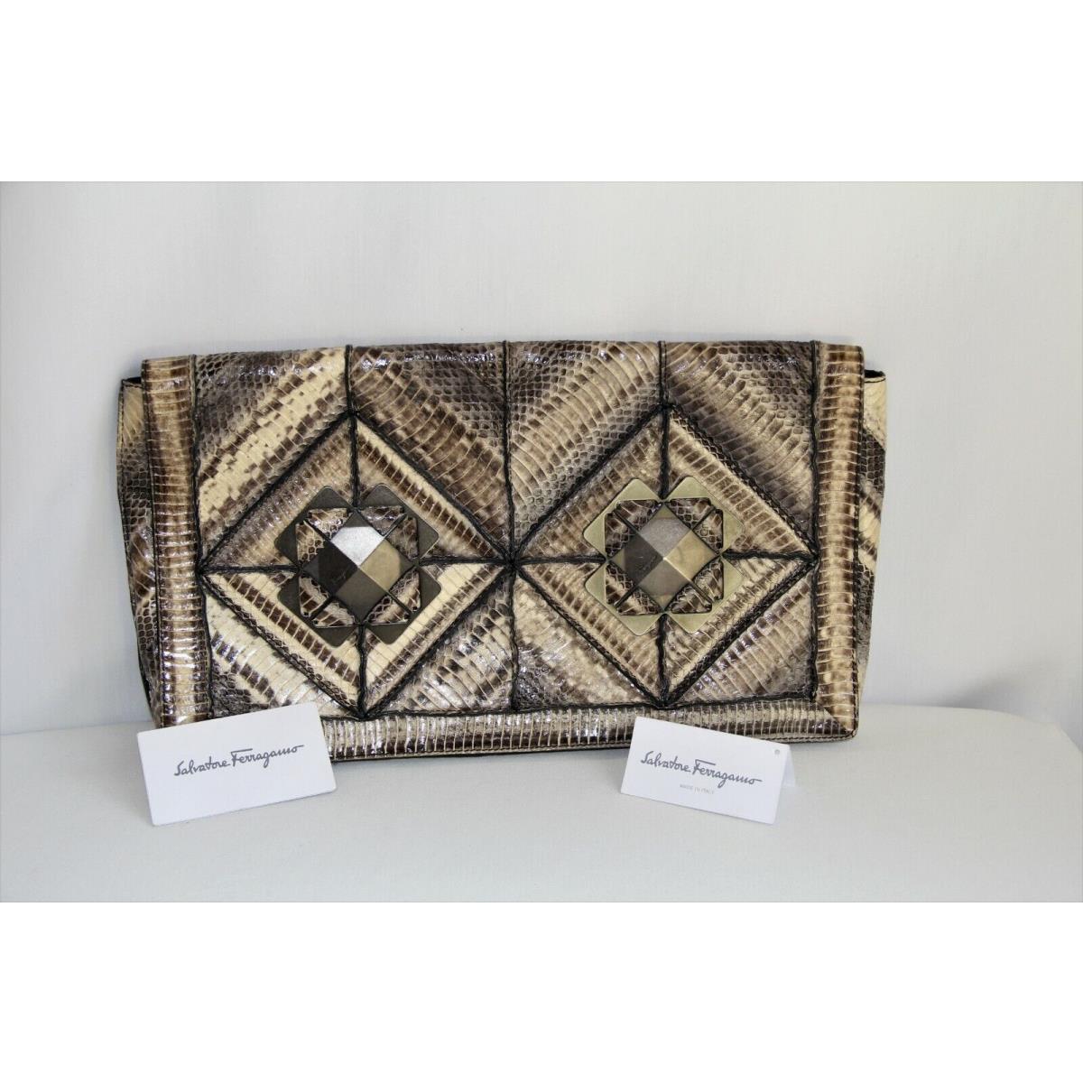 Salvatore Ferragamo Snakeskin Magnetic Flap Clutch