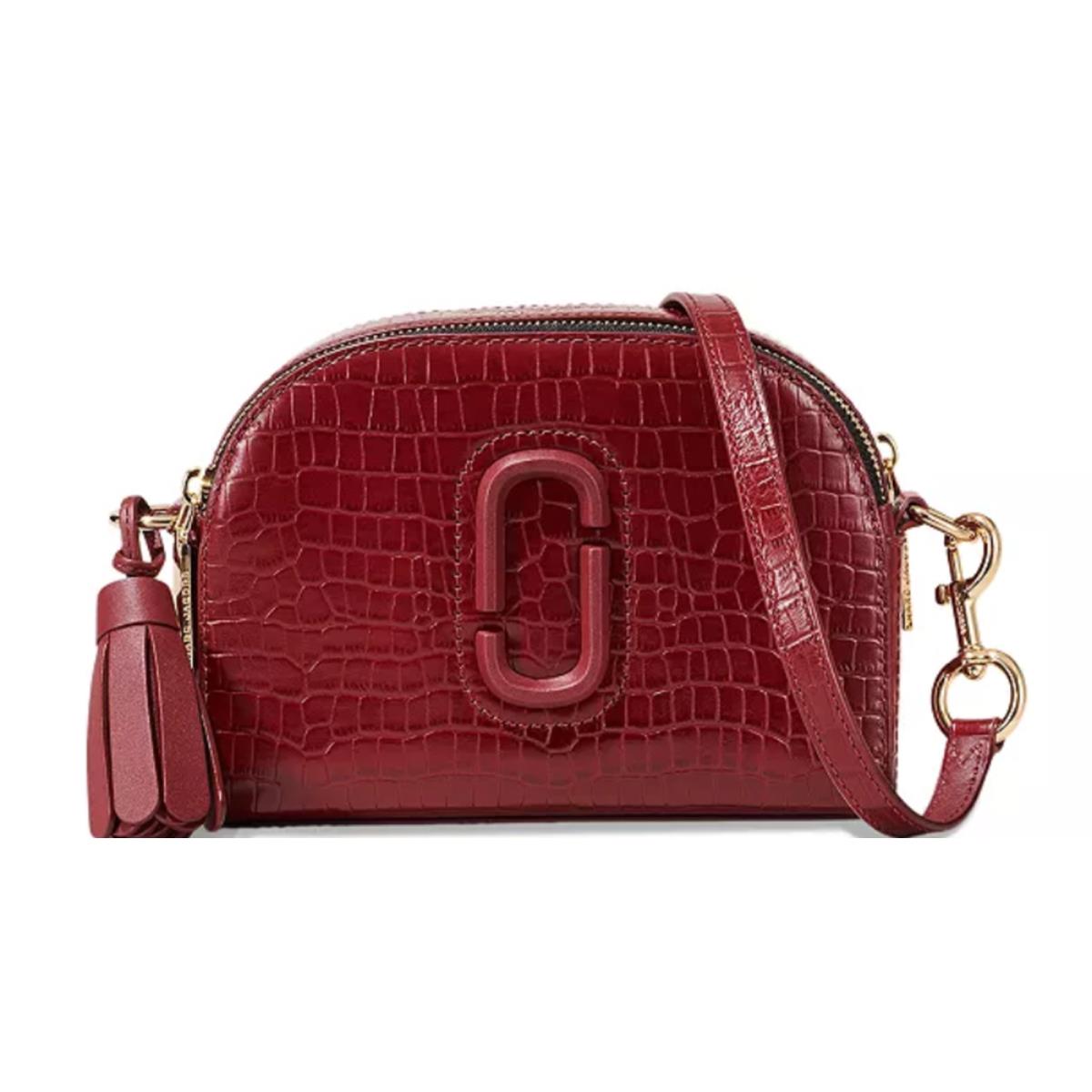 Marc Jacobs Shutter Croc Embossed Leather Crossbody Vachetta Red Embossed/gold