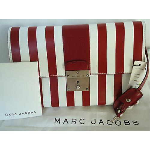 Marc Jacobs Isobel Leather Stripes Red White Clutch Lock Key