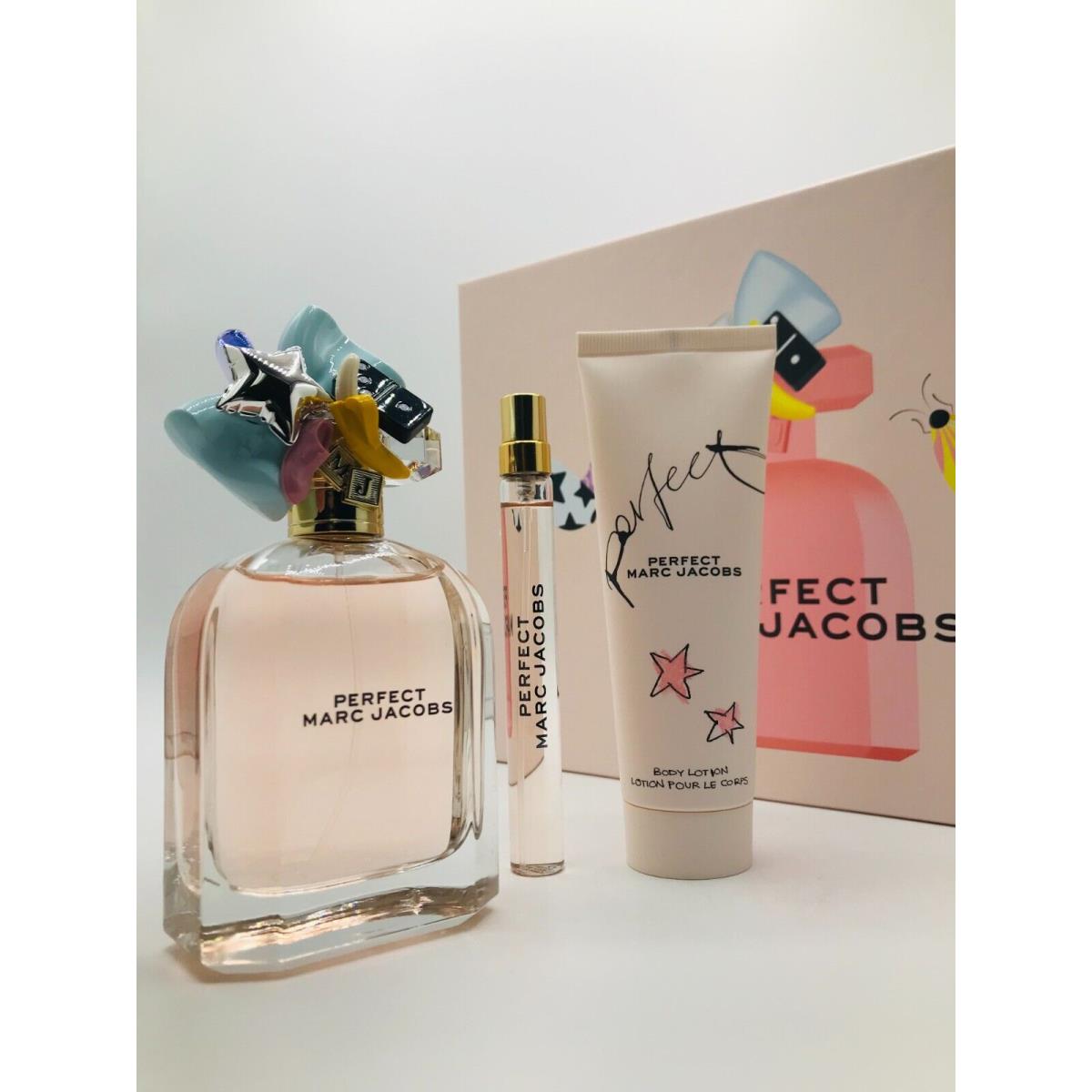 Marc Jacobs Perfect 3pc Set Women Parfum Spray 3.3 oz Body Lotion 2.5 oz Mini