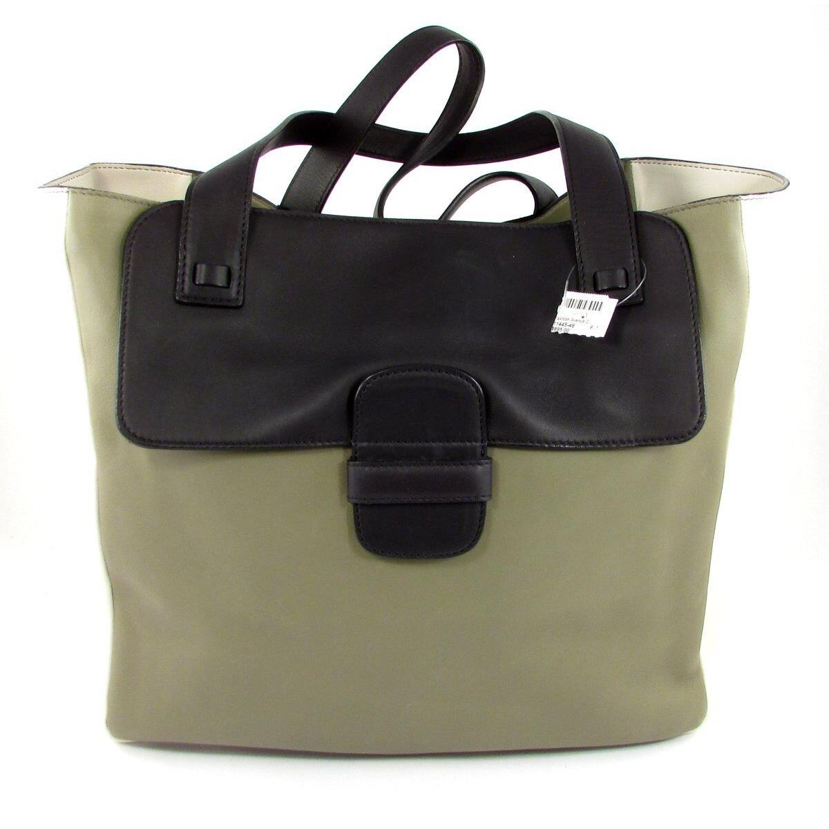 Marc Jacobs Lambskin Paneled Tote Khaki Combo Black Handbag 80796 Olive