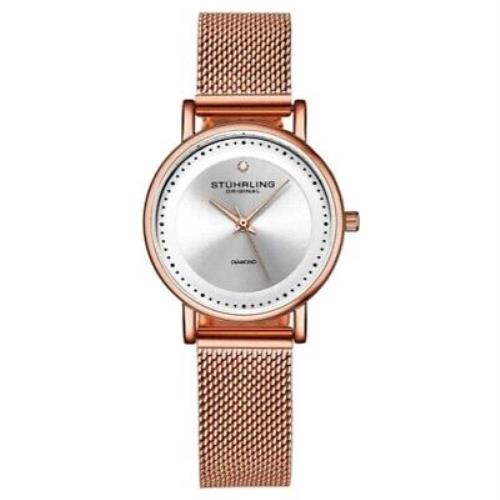Stuhrling 4005 3 Symphony Crystal Accented Mesh Stainless Steel Bracelet Womens