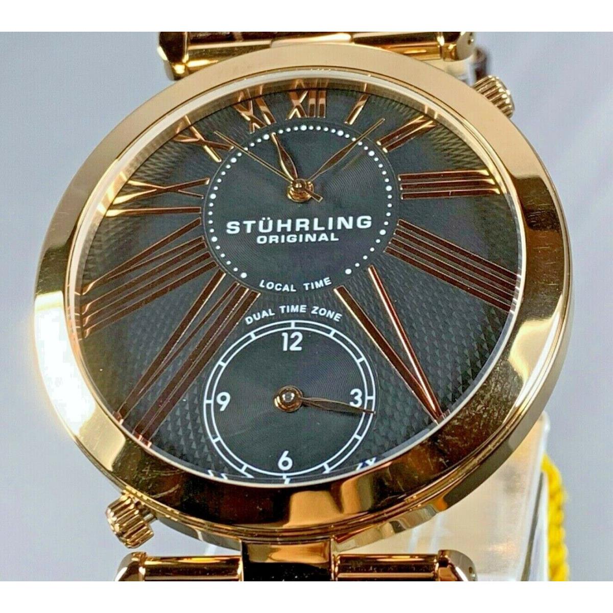 Stuhrling St Hrling 43mm Symphony Swiss Quartz Dual Time Leather Strap Watch