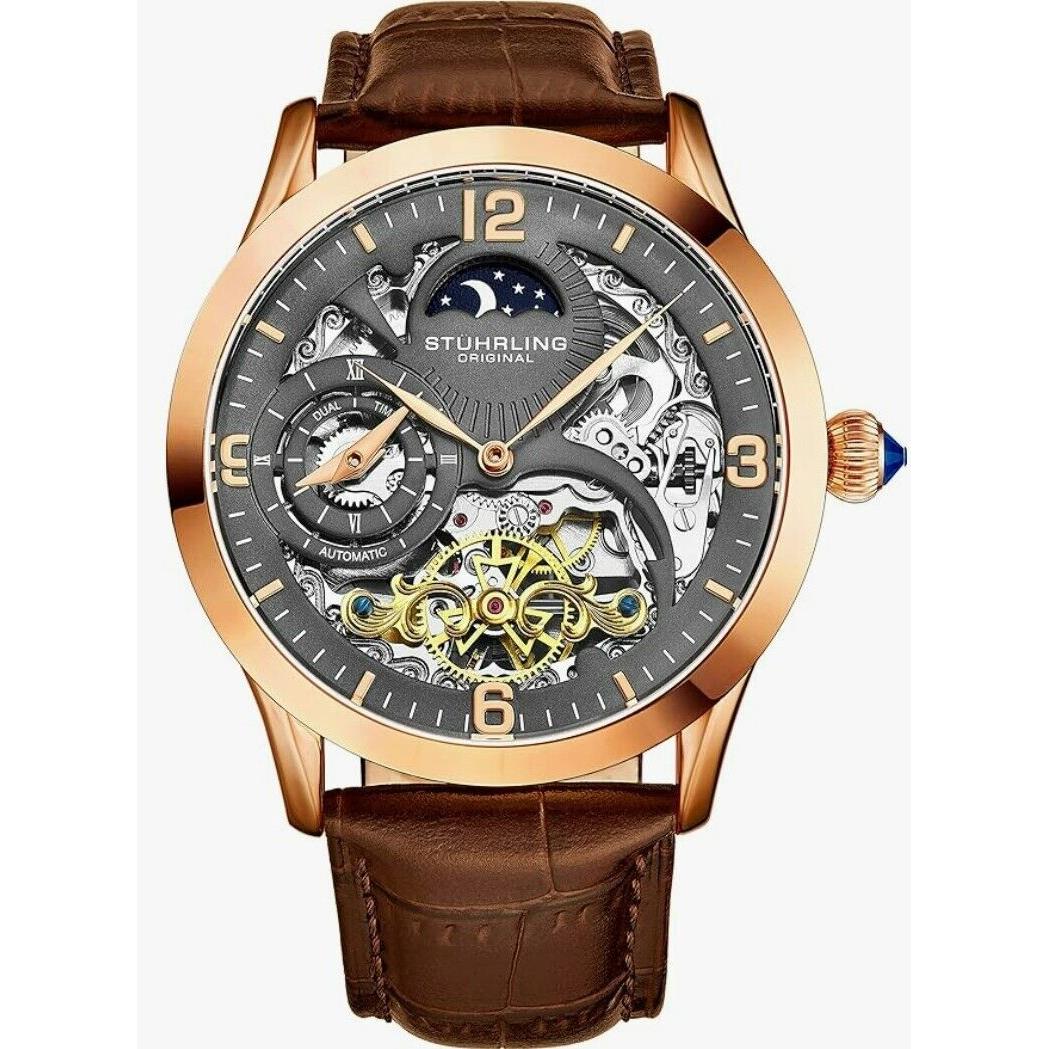 Stuhrling St Hrling - 3921.4 - Automatic Skeleton Men Watch - Brown Leather Band