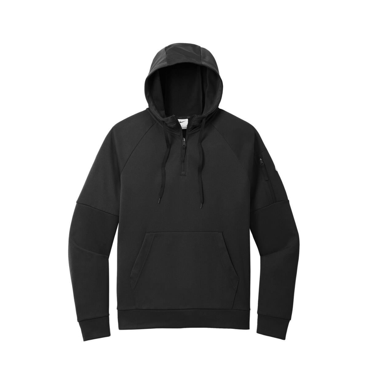 Nike Men`s Therma-fit 1/4 Zip Fleece Pullover Drawcord Hood Arm Pocket XS-4XL Black