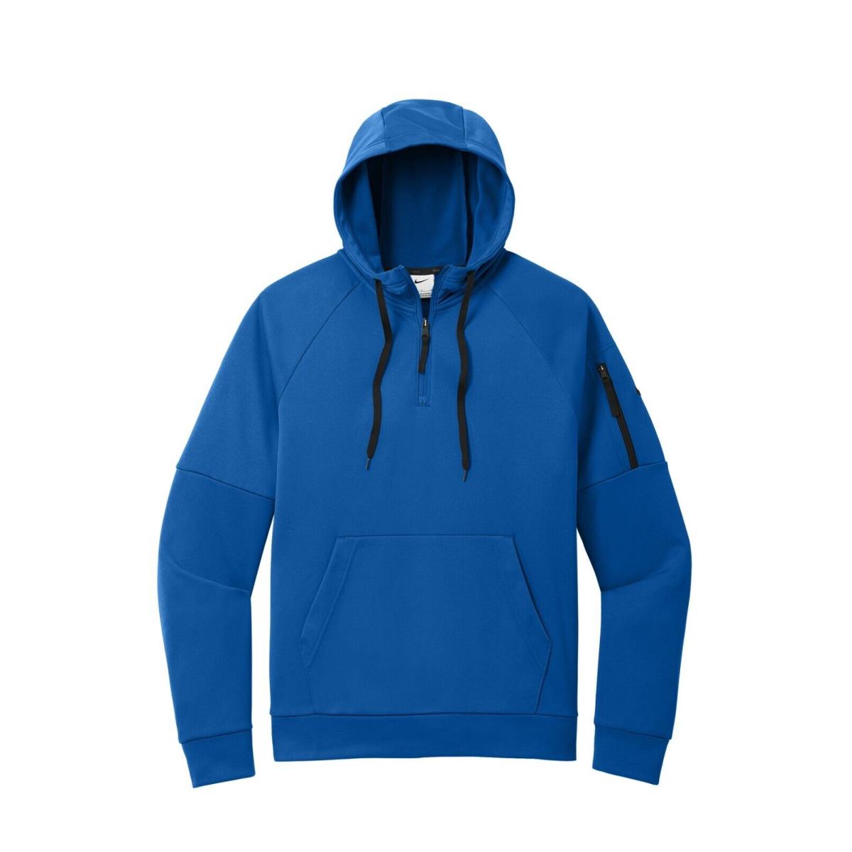 Nike Men`s Therma-fit 1/4 Zip Fleece Pullover Drawcord Hood Arm Pocket XS-4XL Game Royal