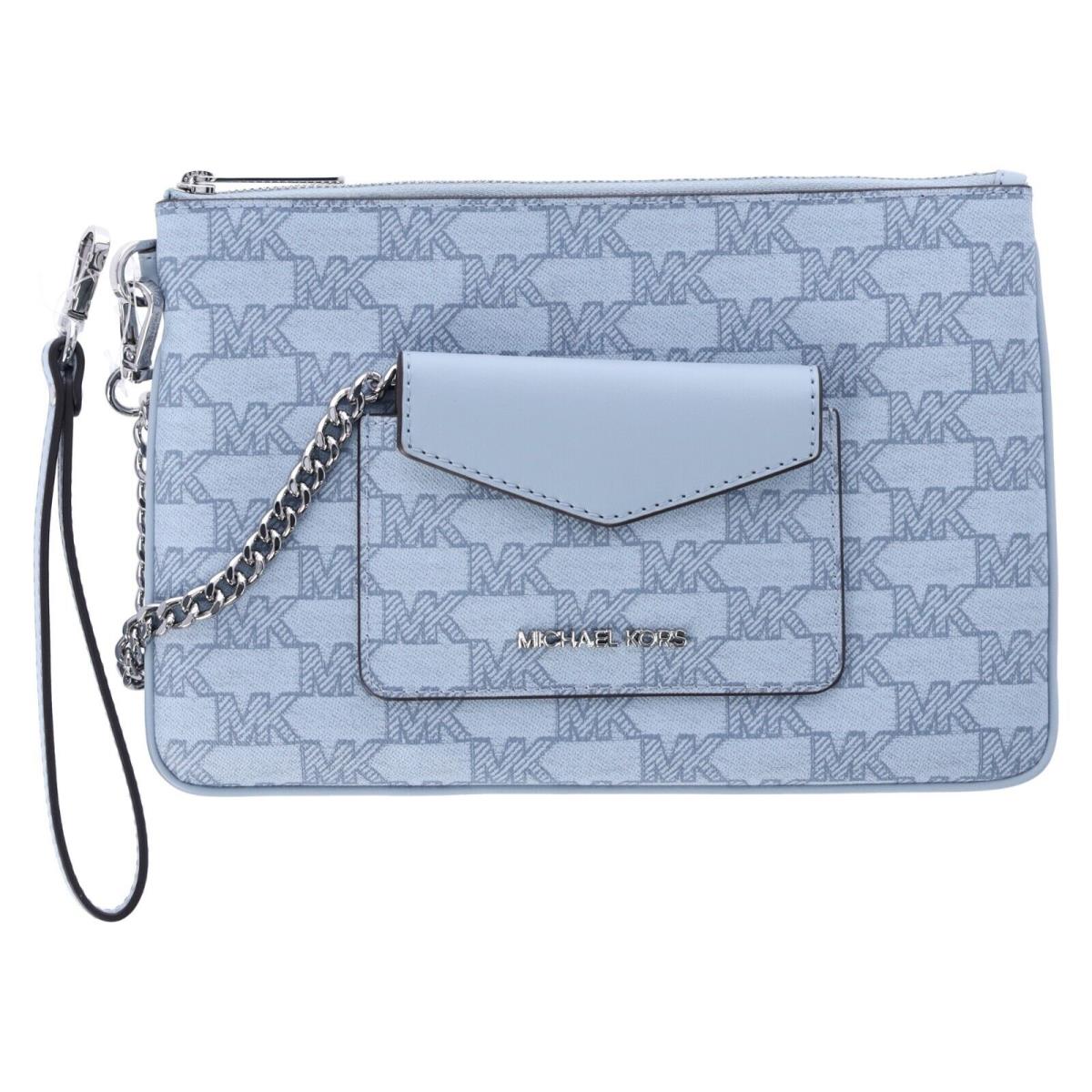 Michael Kors Jet Set Large 2 In 1 Card Case Wristlet Clutch Pale Blue MK - Handle/Strap: Blue, Hardware: Silver, Exterior: Blue