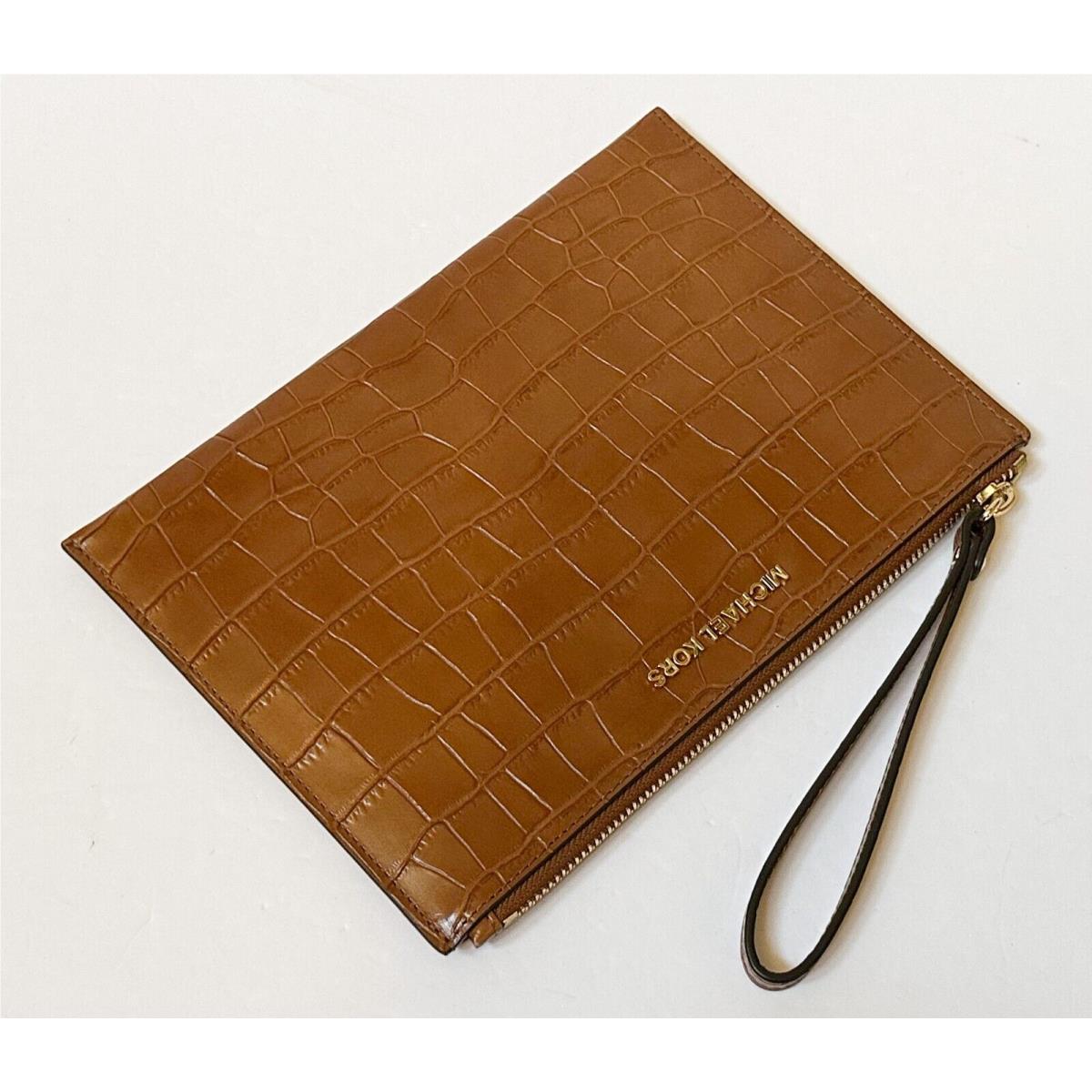 Michael Kors Jet Set Travel XL Clutch Wristlet Embossed Exotic Print Brown
