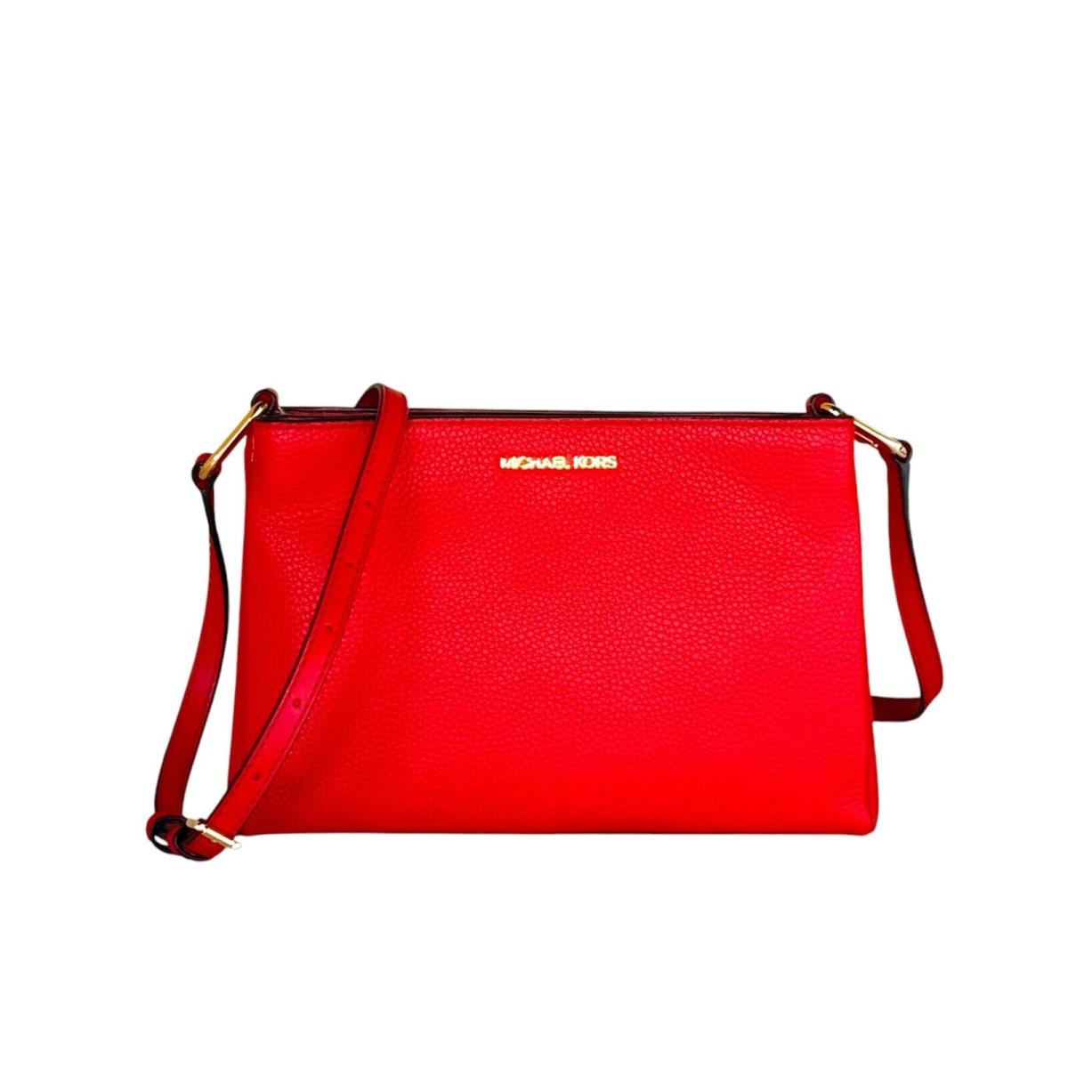 Michael Kors Trisha Medium Triple Compartment Shoulder Crossbody Bag Bright Red