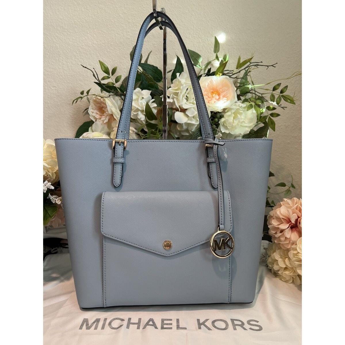 Michael Kors Jet Set Double Handle Tote Handbag Light Blue/gold Hardware