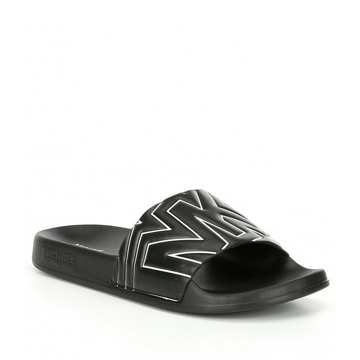 Michael Kors Gilmore Nappa Black/white Leather Slides Women`s Size 9 Boxed