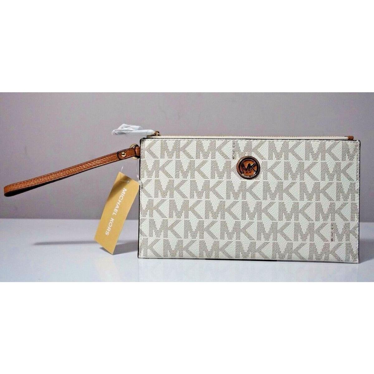 Michael Kors Fulton Vanilla Signature Large Zip Clutch Wristlet Purse