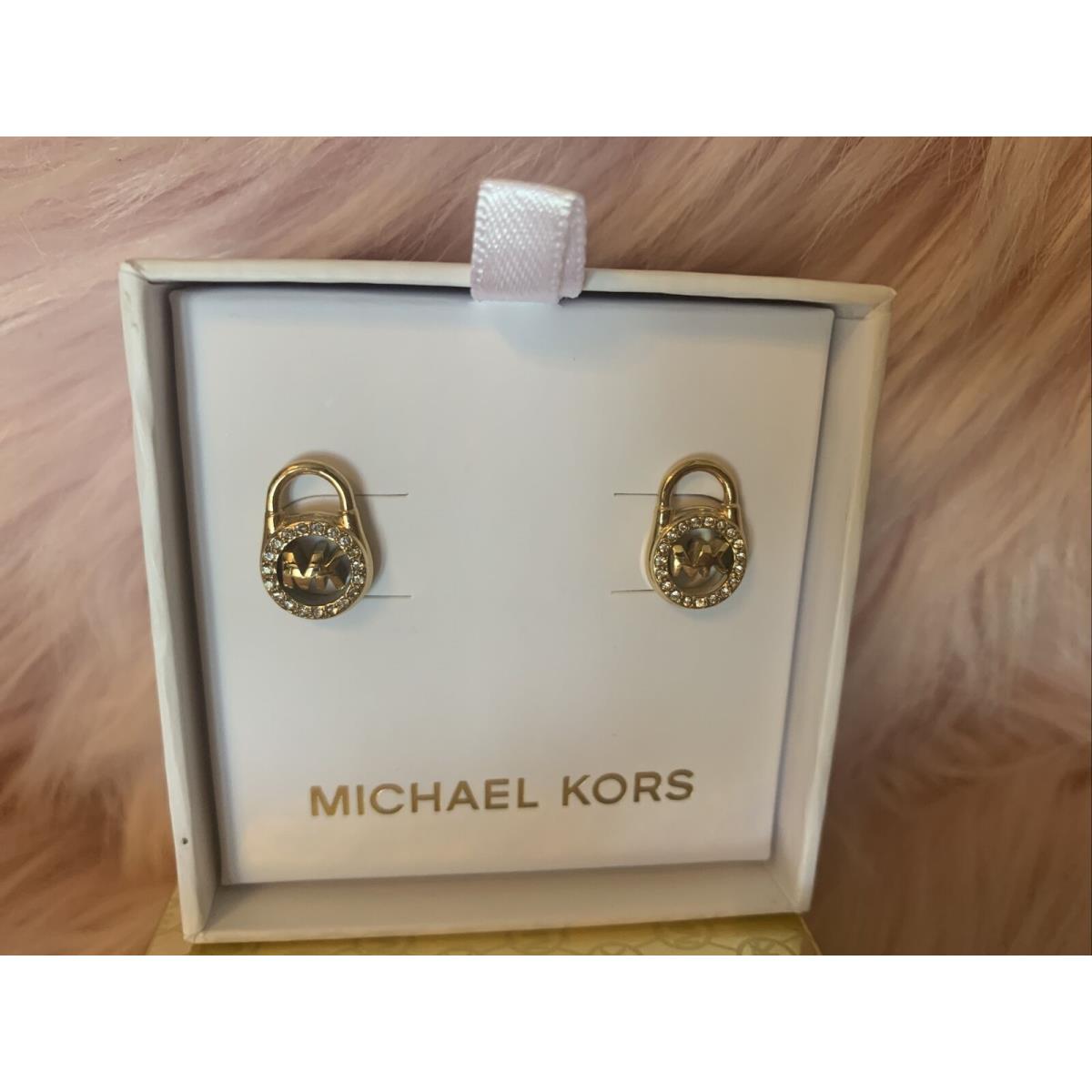 Michael Kors Gold -tone Crystal Pave Padlock Lock Stud Earrings MKJX7410710