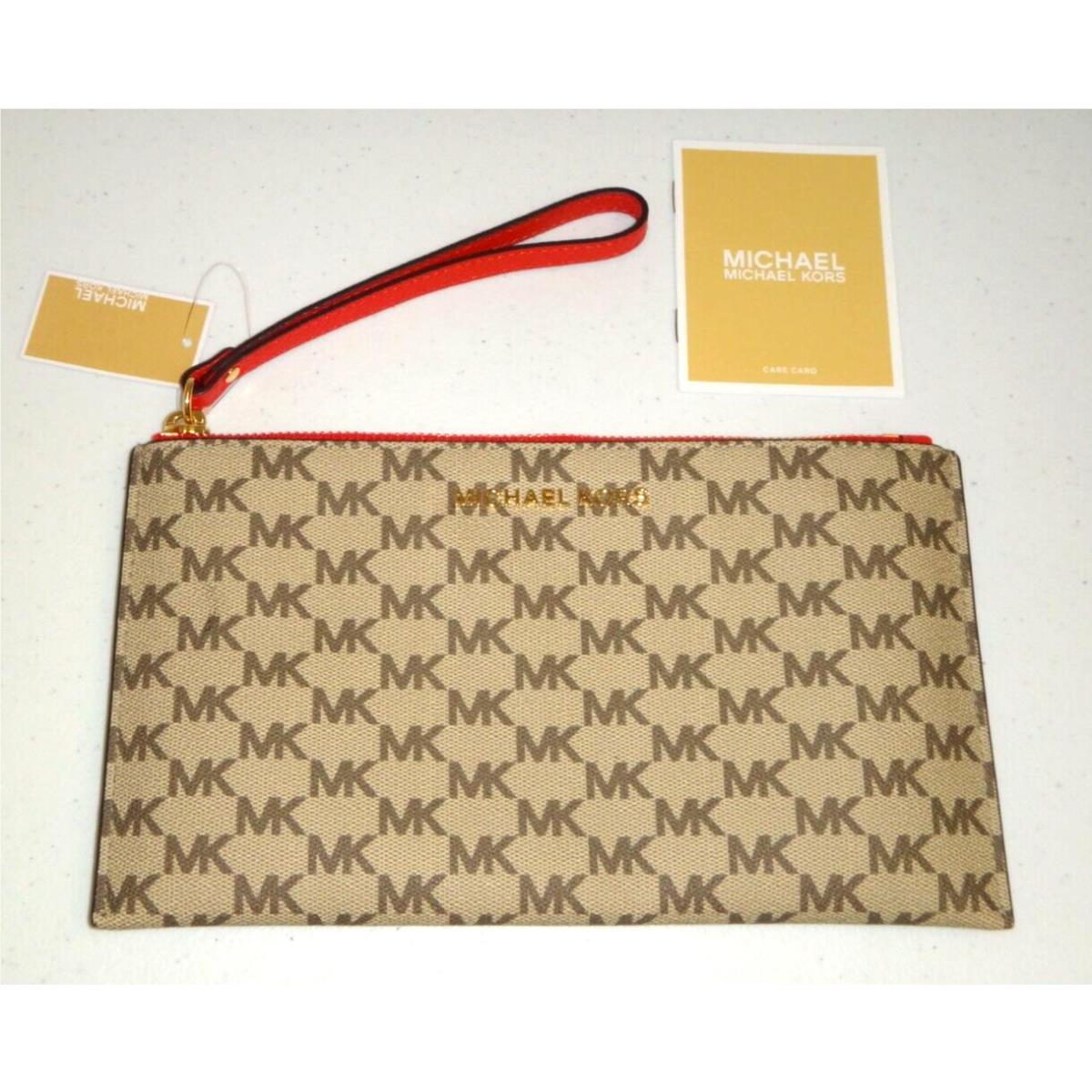 Michael Kors Jet Set MK Signature LG Clutch Wristlet Wallet Natural DK Sangria