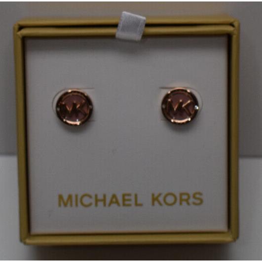 Michael Kors MK Logo Studs Earrings Goldtone Pink MKJX7866791