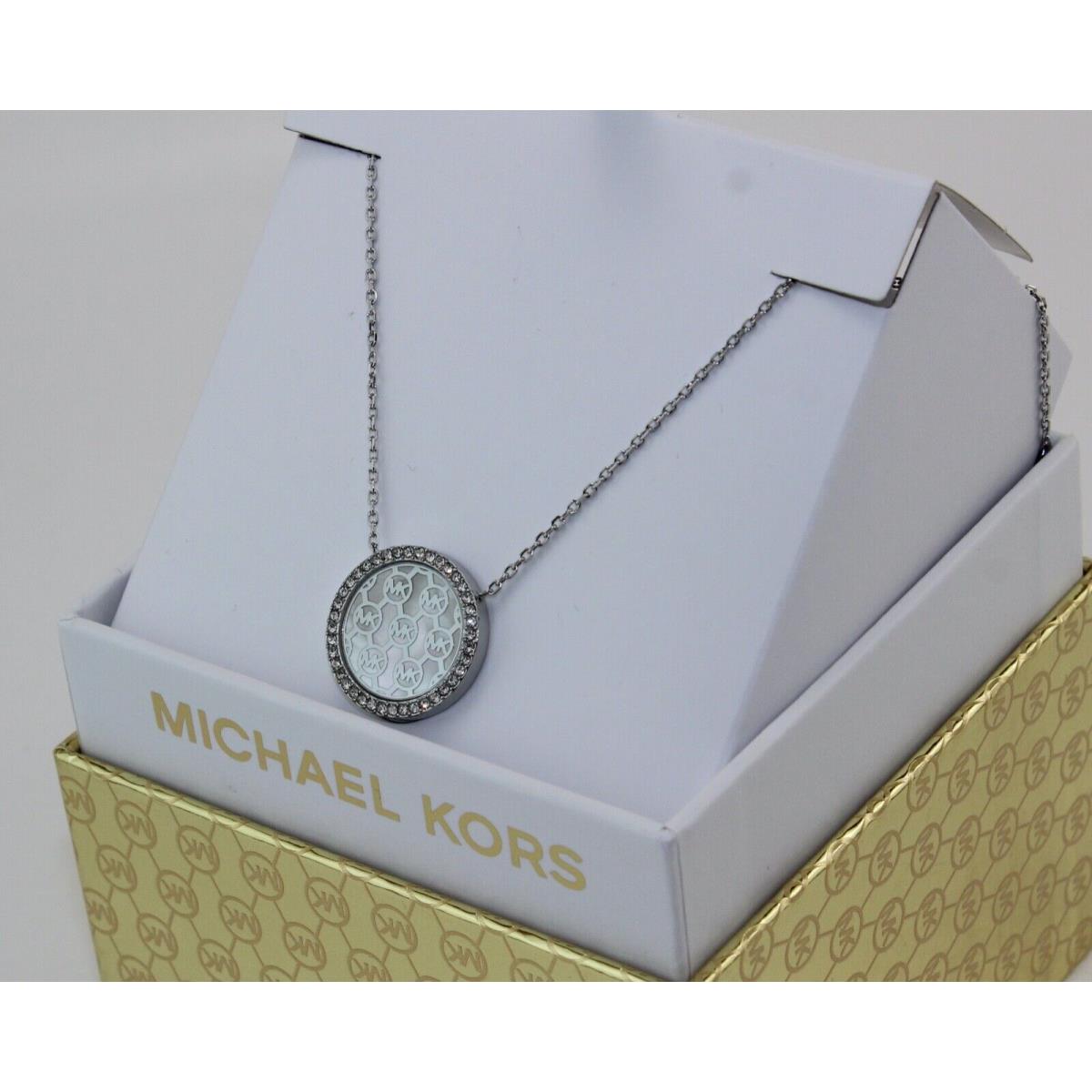 Michael Kors Monogram Mop Logo Silver Pendant Necklace MKJ5371040